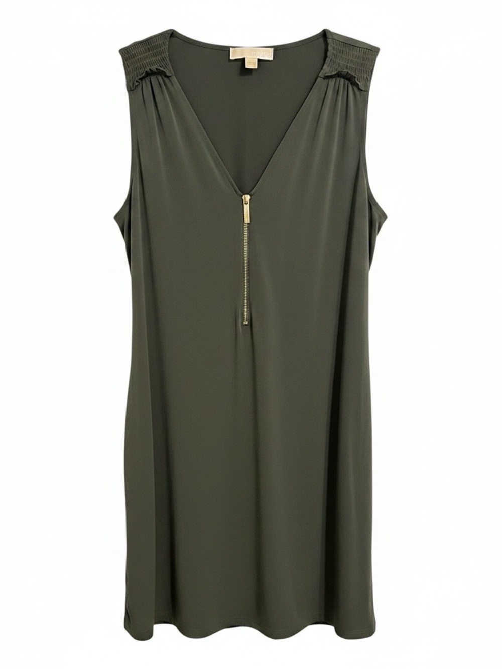 Michael Kors Olive Green Sleeveless V-Neck Zip Front Camisole
